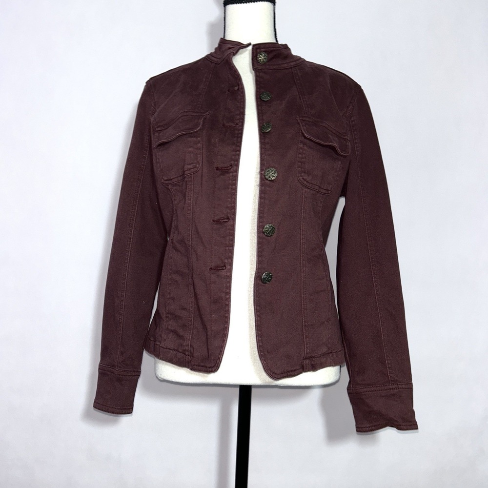 Live A Little LAL Woman's Utility Jacket Medium Petite Button Cotton Wine Color - Picture 2 of 15